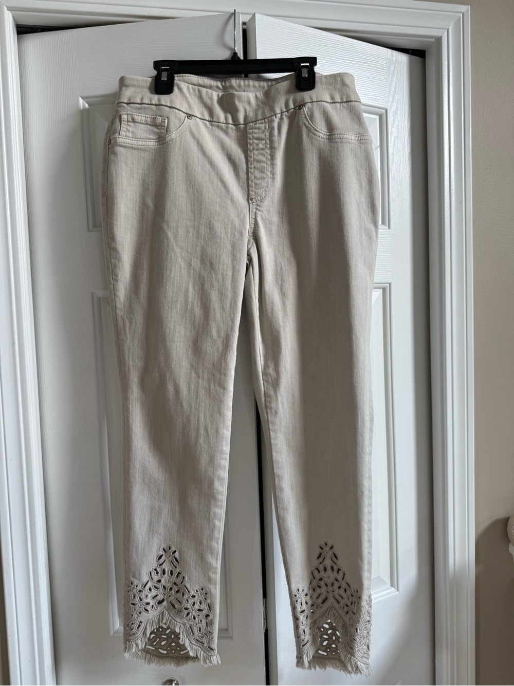 Chico's Beige Laser-Cut Hem Pants